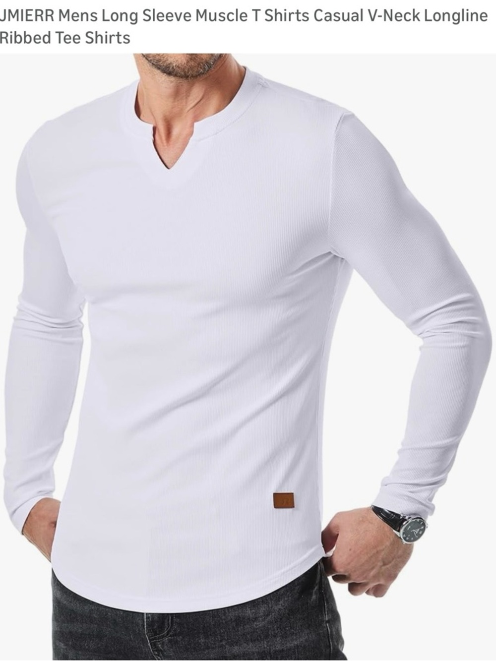 Jmierr White Long Sleeve V‑Neck Ribbed Tee Medium